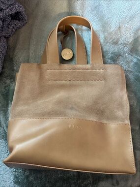 Furla Two-Tone Tan Suede and Leather Mini Tote